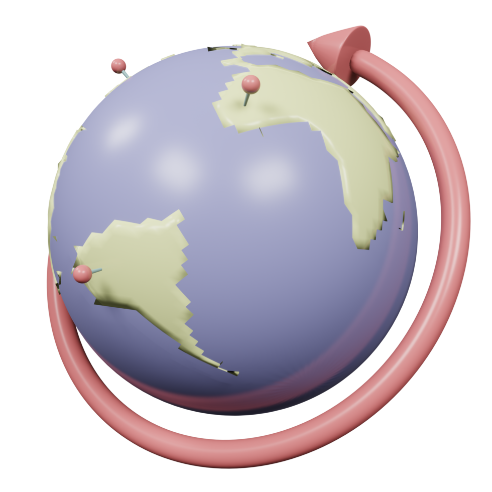 globe 3d avec illustration précise et flèche png