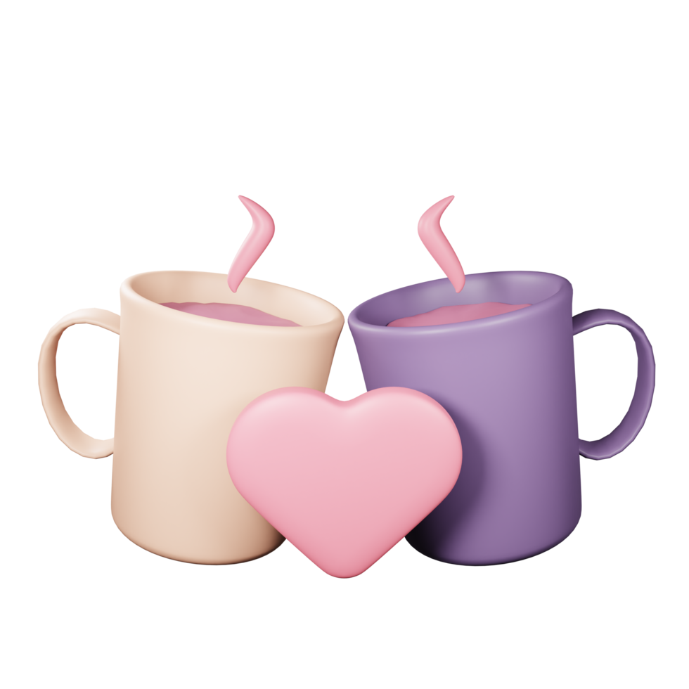 3d coppia boccale con cuore illustrazione png