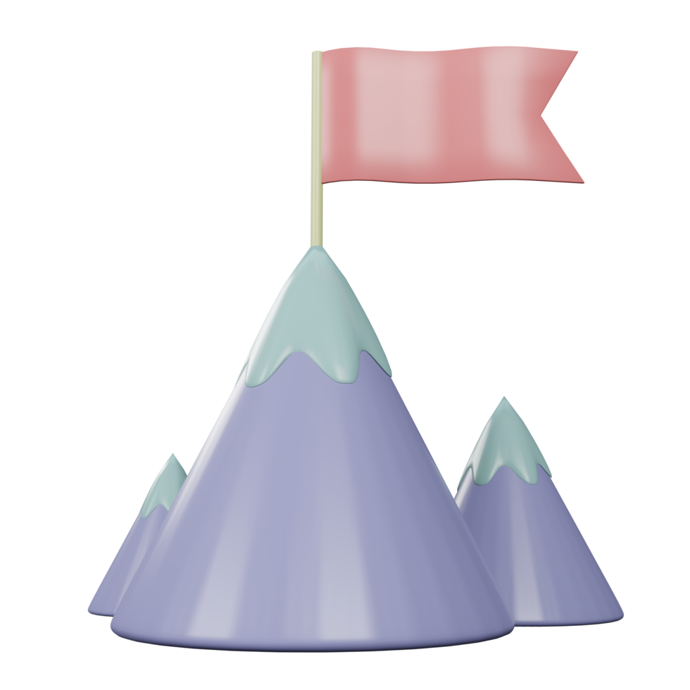 montagne 3d avec illustration de neige et drapeau png