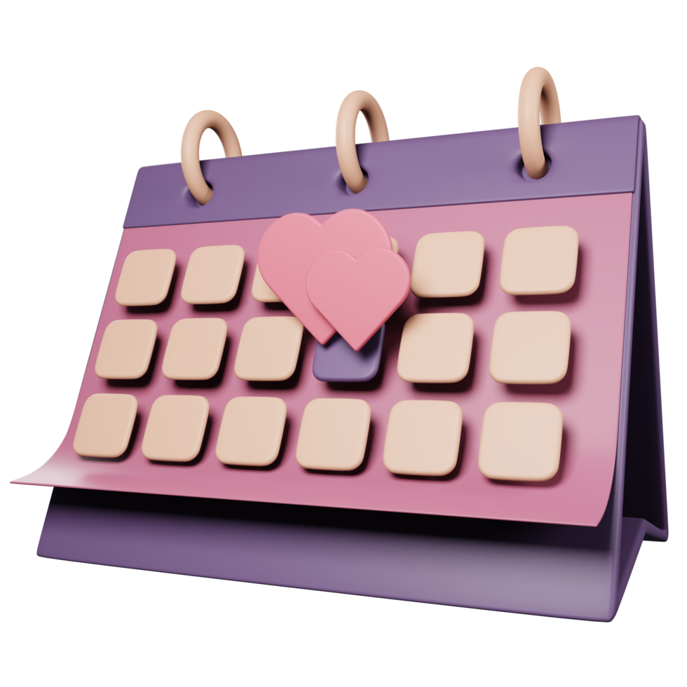 calendrier 3d avec illustration de rappel de la saint valentin png