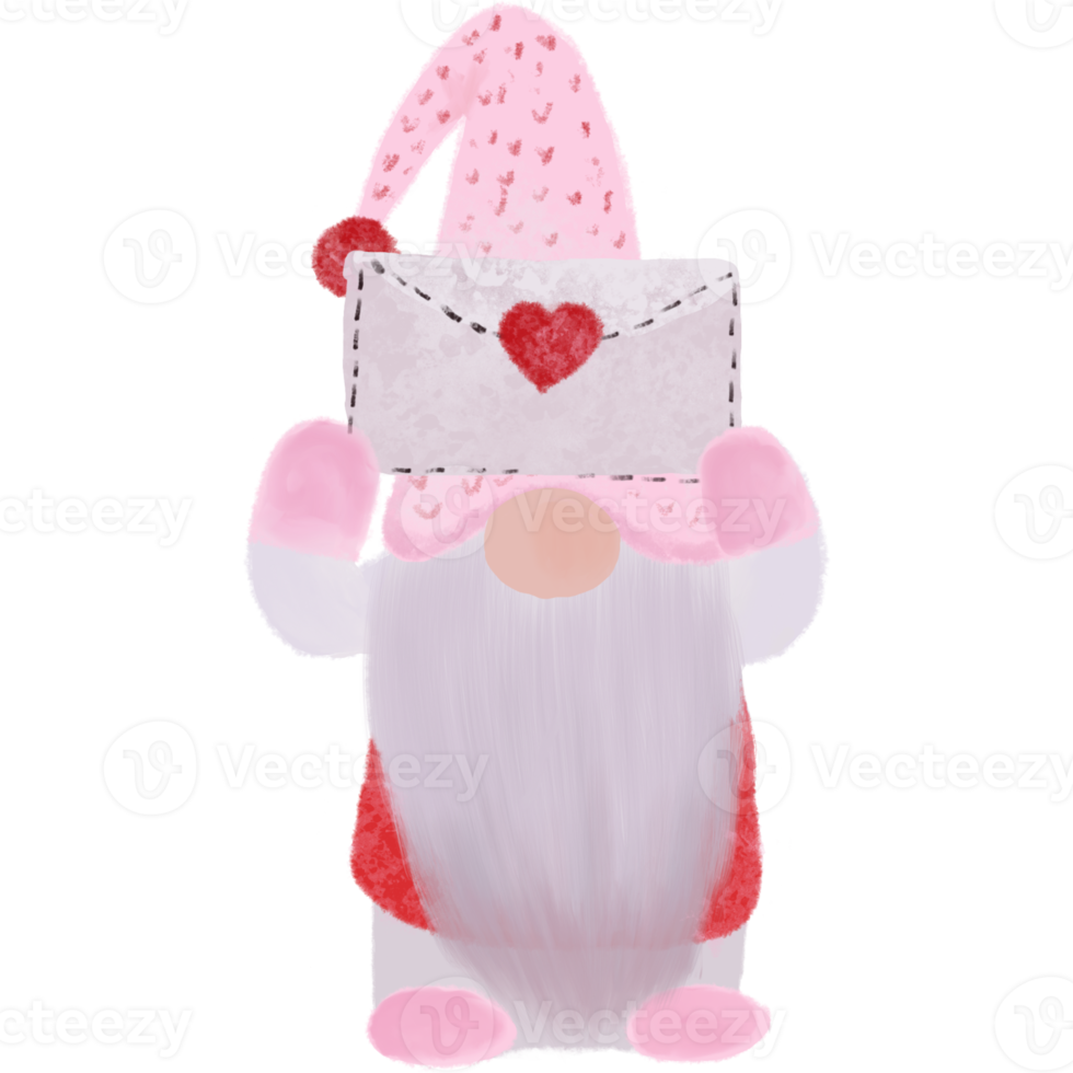 Gnome holds a congratulatory letter for Valentine's Day. png