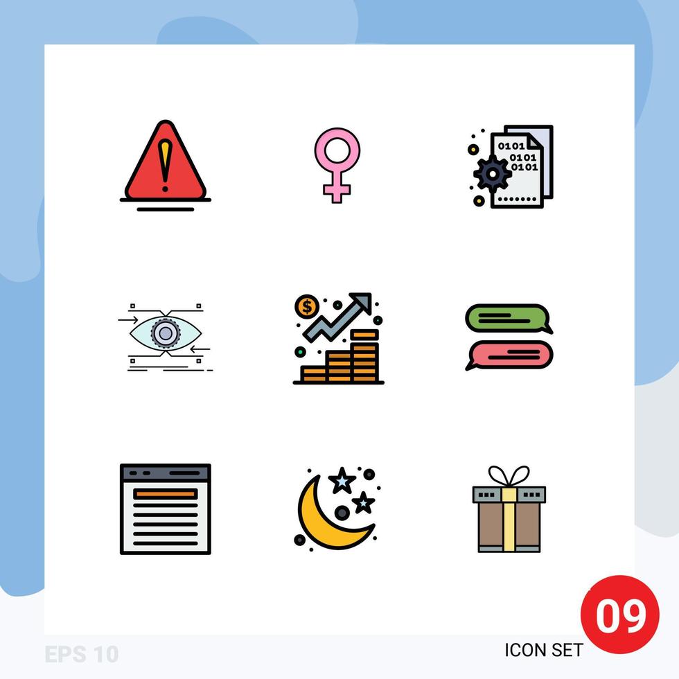 Set of 9 Modern UI Icons Symbols Signs for business looking codding focus attention Editable Vector Design Elements