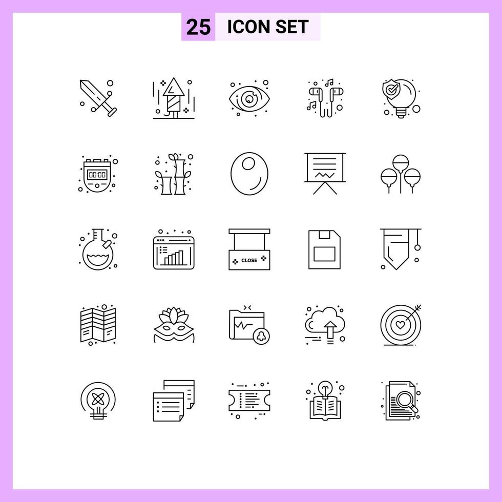 Set of 25 Commercial Lines pack for idea smartphone eye music hand free Editable Vector Design Elements