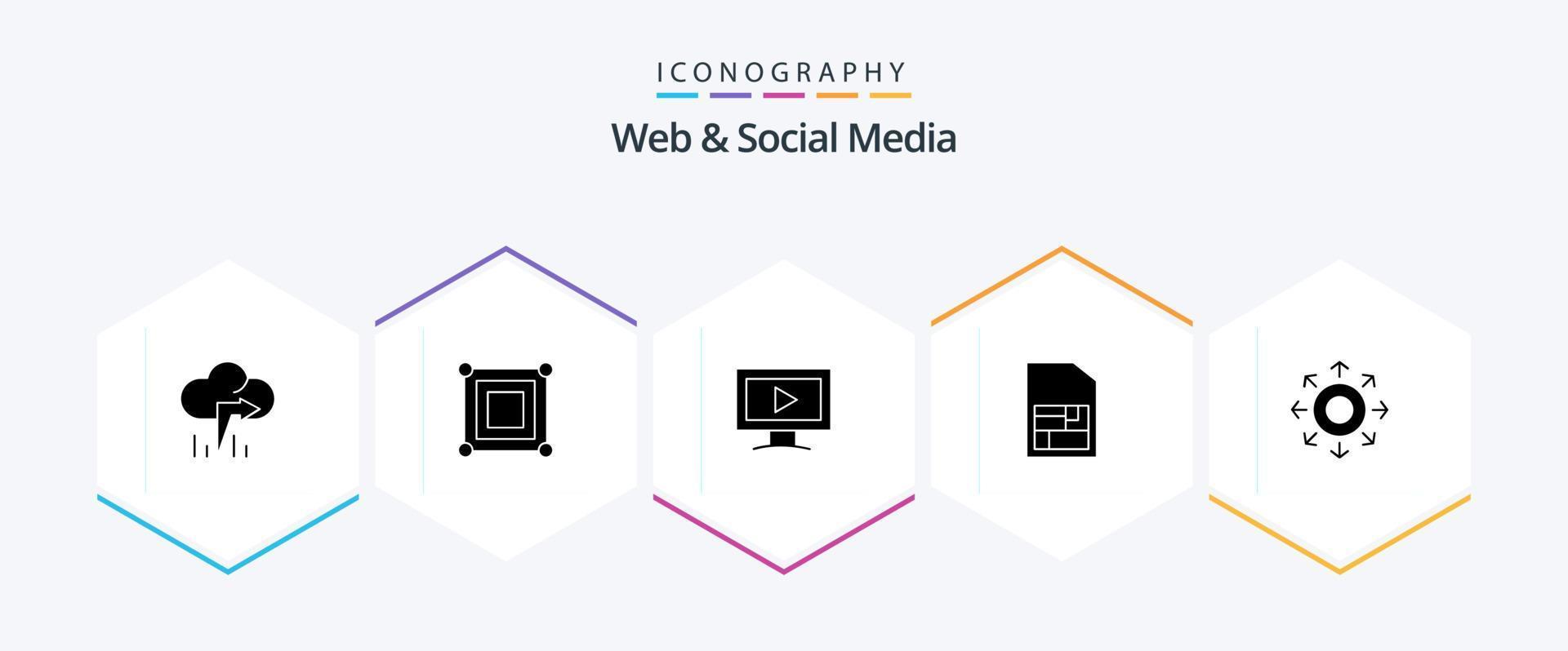 Web And Social Media 25 Glyph icon pack including . sim . box. mobile sim . video vector