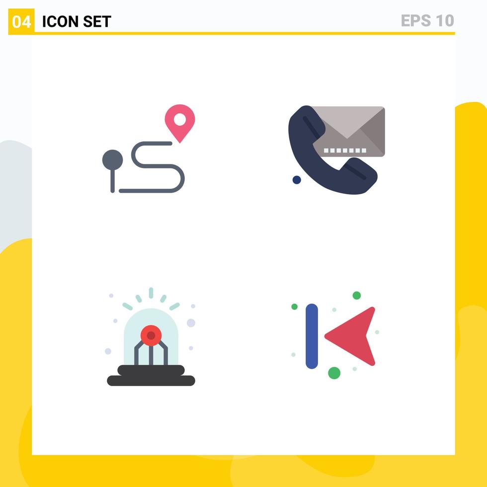 Group of 4 Flat Icons Signs and Symbols for location alarm pin message danger Editable Vector Design Elements