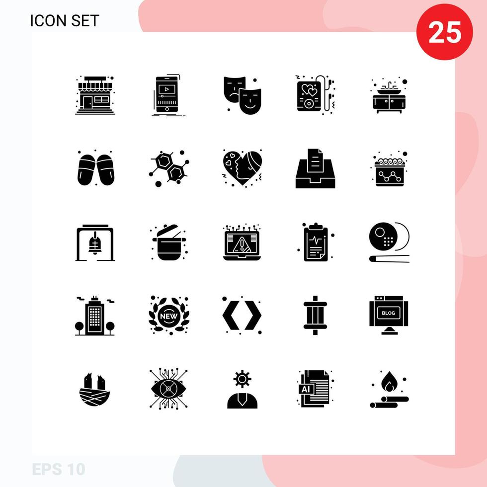 25 Creative Icons Modern Signs and Symbols of sink bathroom mask party headphone Editable Vector Design Elements