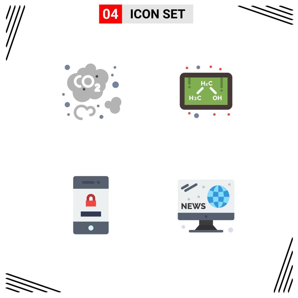 4 Universal Flat Icons Set for Web and Mobile Applications carbon protection dioxide formula technology Editable Vector Design Elements