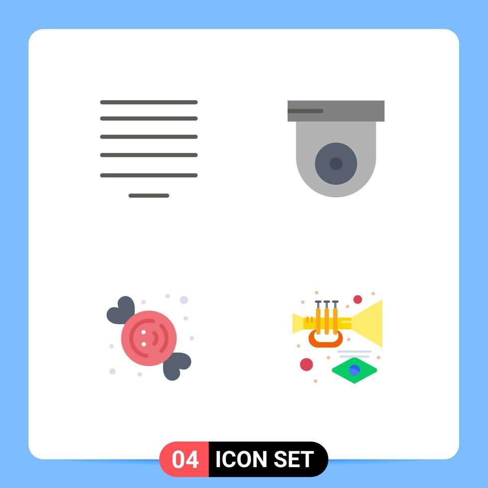 paquete de línea de vector editable de 4 iconos planos simples de elementos de diseño de vector editables de música de caramelo de cámara de caramelos alineados