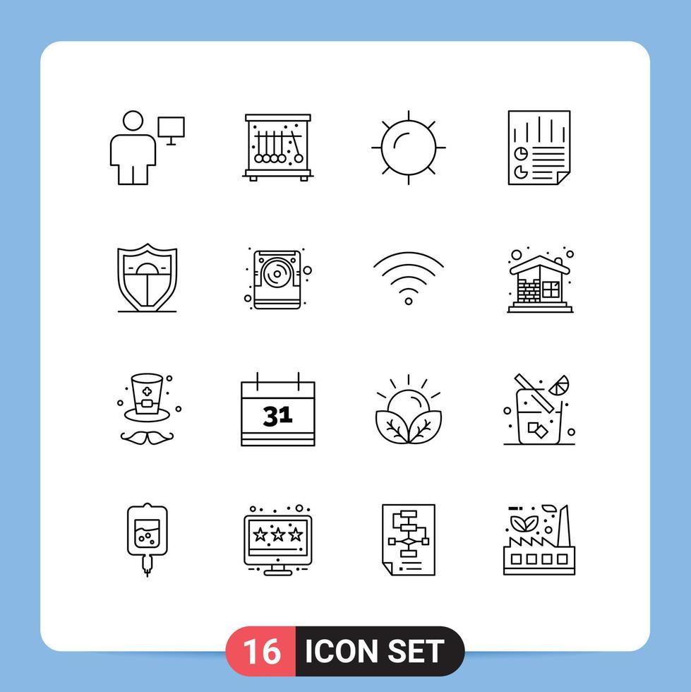 Set of 16 Commercial Outlines pack for security user nature report document Editable Vector Design Elements
