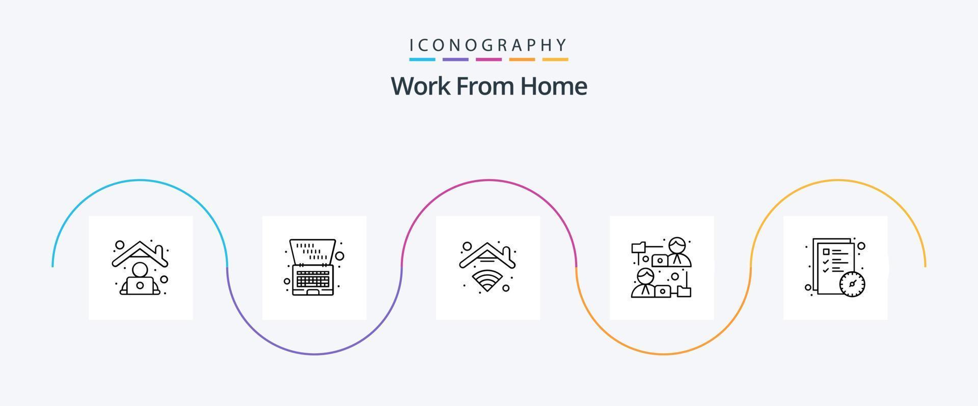 trabajar desde el paquete de iconos de la línea 5 de casa, incluido el archivo. compartición de archivos. casa. en línea. comunicación vector