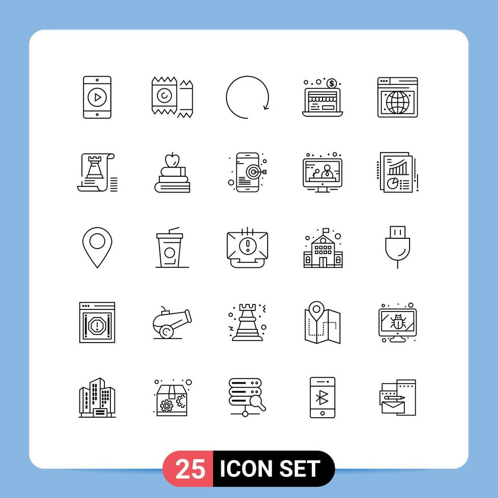 Universal Icon Symbols Group of 25 Modern Lines of castle webpage clockwise web dollar business Editable Vector Design Elements