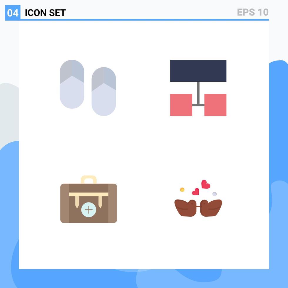 User Interface Pack of 4 Basic Flat Icons of beach health slippers structure luggage Editable Vector Design Elements