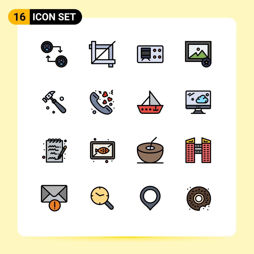 Universal Icon Symbols Group of 16 Modern Flat Color Filled Lines of romance call transport tool hammer Editable Creative Vector Design Elements