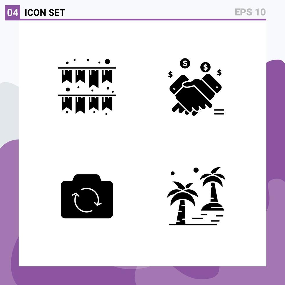 User Interface Pack of 4 Basic Solid Glyphs of celebration refresh hand sales ui Editable Vector Design Elements