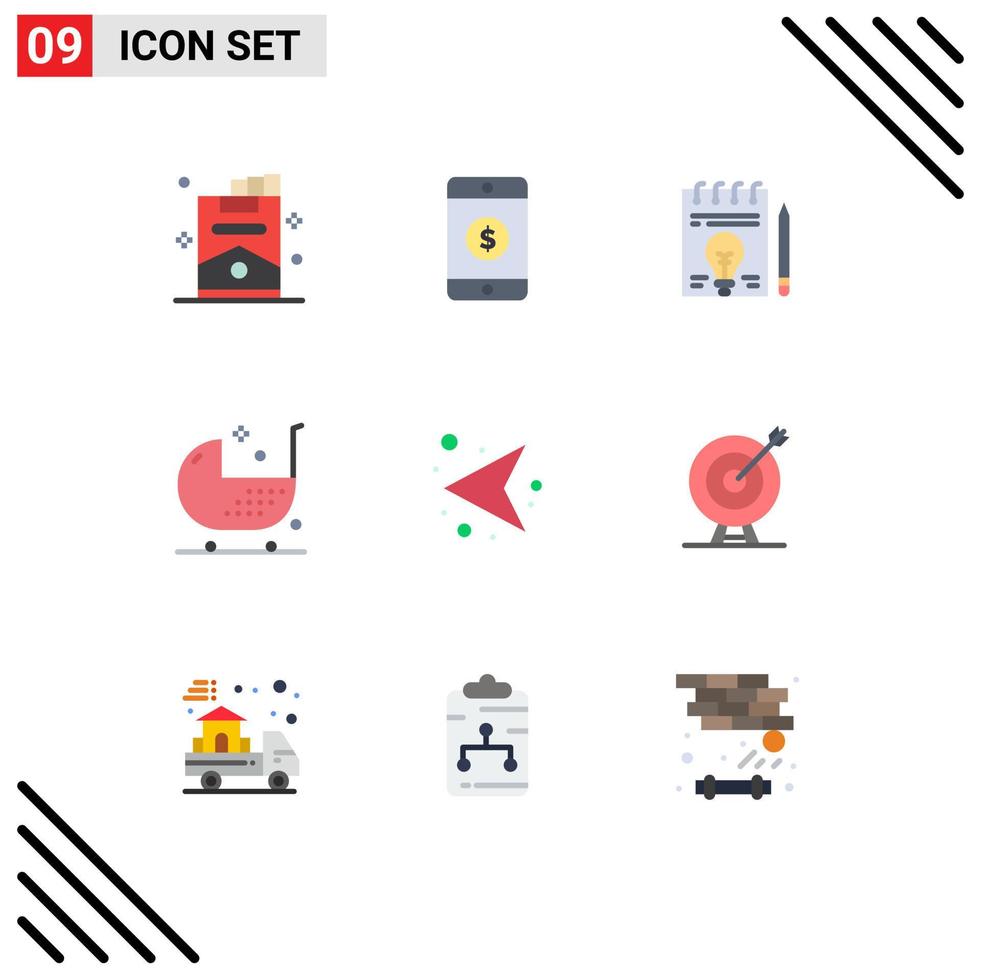 Mobile Interface Flat Color Set of 9 Pictograms of direction form document fitness chair Editable Vector Design Elements