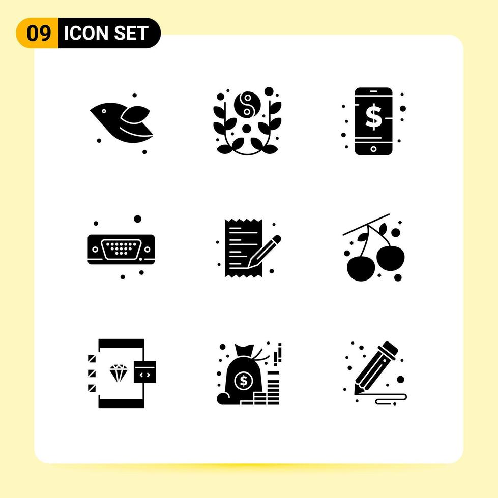 Pack of 9 Modern Solid Glyphs Signs and Symbols for Web Print Media such as ecommerce port celebrate input smart Editable Vector Design Elements