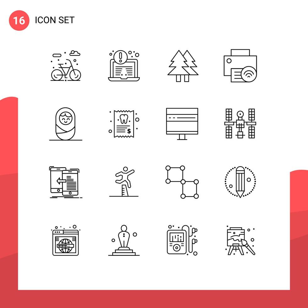 Set of 16 Commercial Outlines pack for boy printer environment hardware devices Editable Vector Design Elements