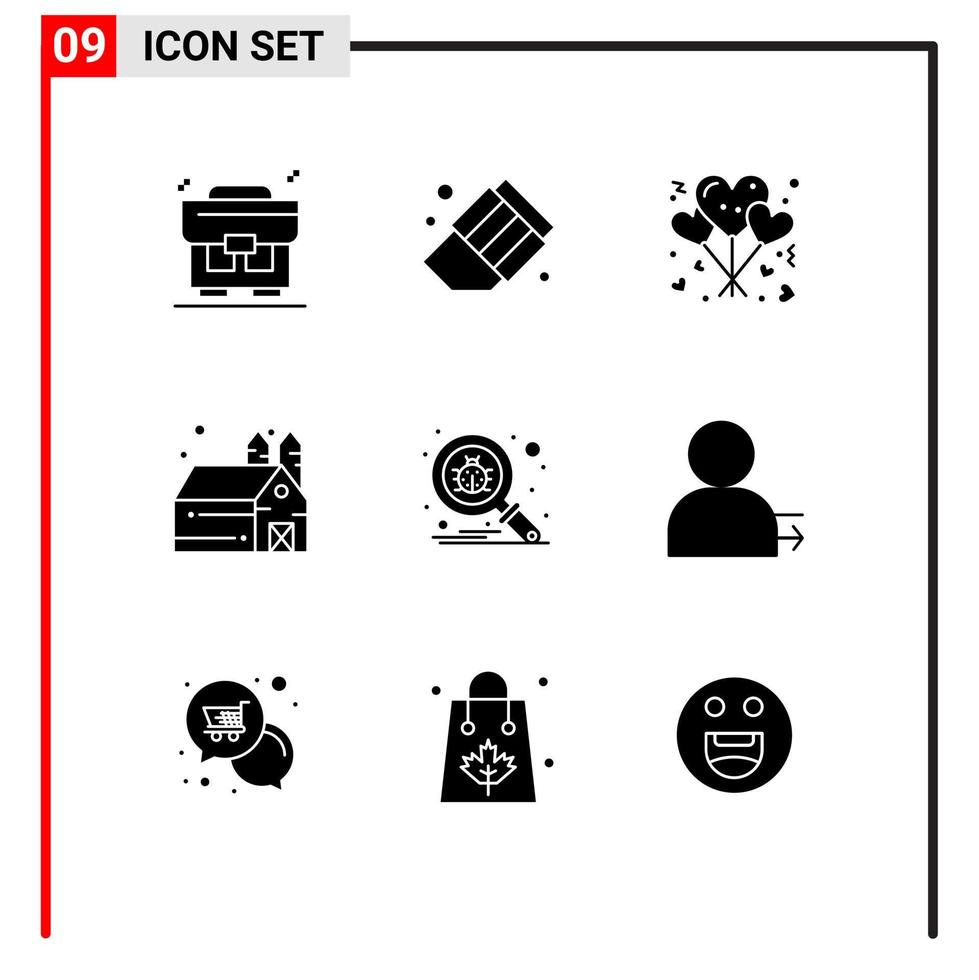 Set of 9 Modern UI Icons Symbols Signs for man search love scan storehouse Editable Vector Design Elements