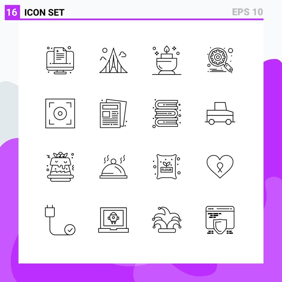 Stock Vector Icon Pack of 16 Line Signs and Symbols for camera setting martyrs search engine Editable Vector Design Elements