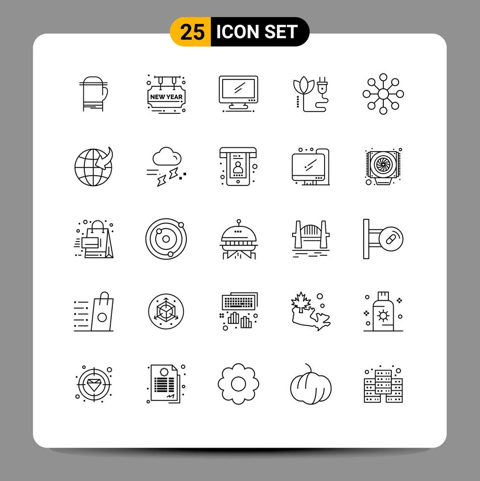 Mobile Interface Line Set of 25 Pictograms of business cable computer energy pc Editable Vector Design Elements