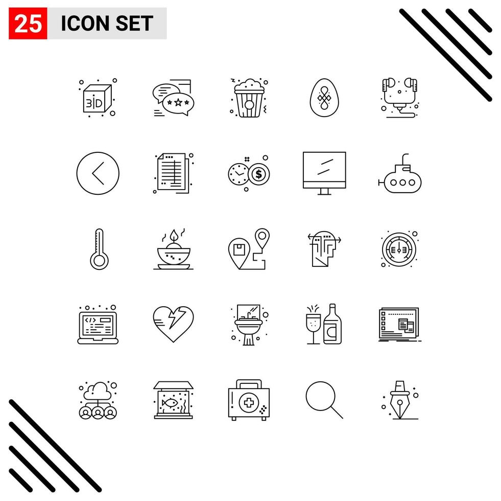 Set of 25 Vector Lines on Grid for headphone computer cinema egg decoration Editable Vector Design Elements