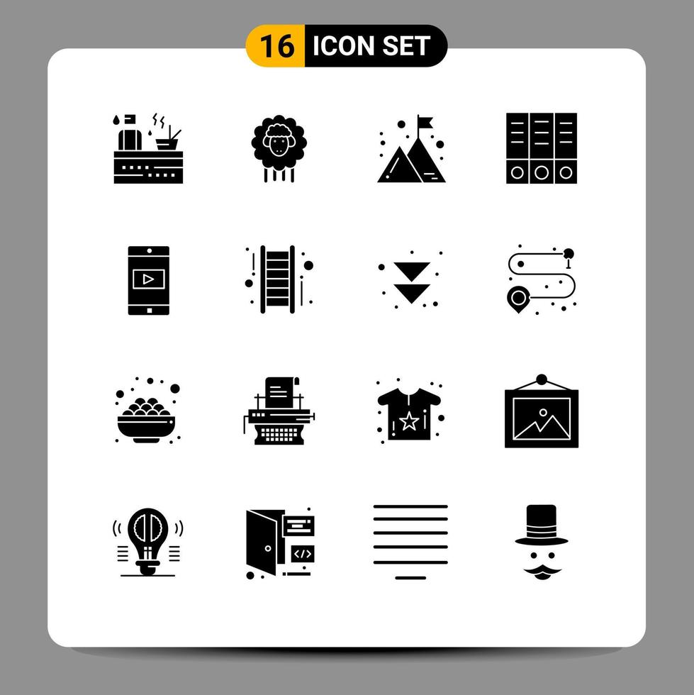 Modern Set of 16 Solid Glyphs Pictograph of mobile application application business documents archive Editable Vector Design Elements