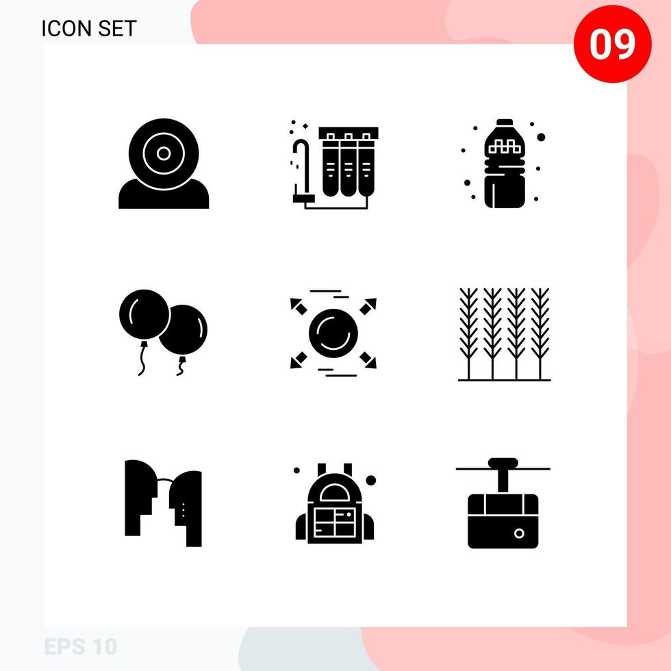 9 Thematic Vector Solid Glyphs and Editable Symbols of direction circle water spring baloons Editable Vector Design Elements