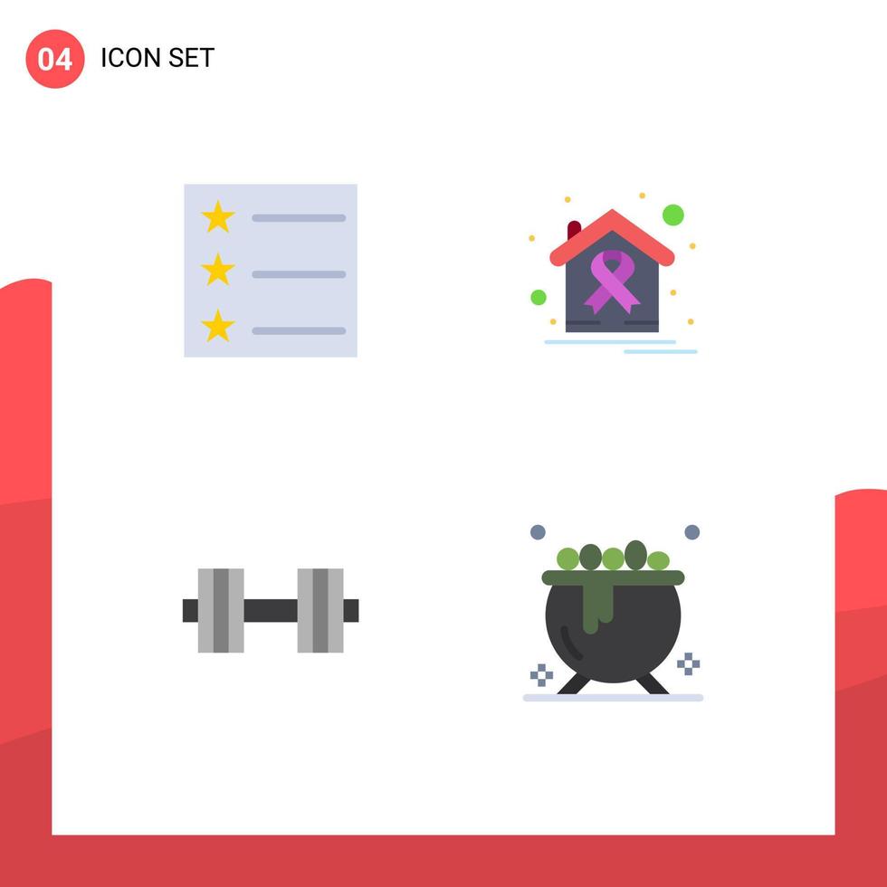 Pictogram Set of 4 Simple Flat Icons of layout gym cancer house cauldron Editable Vector Design Elements