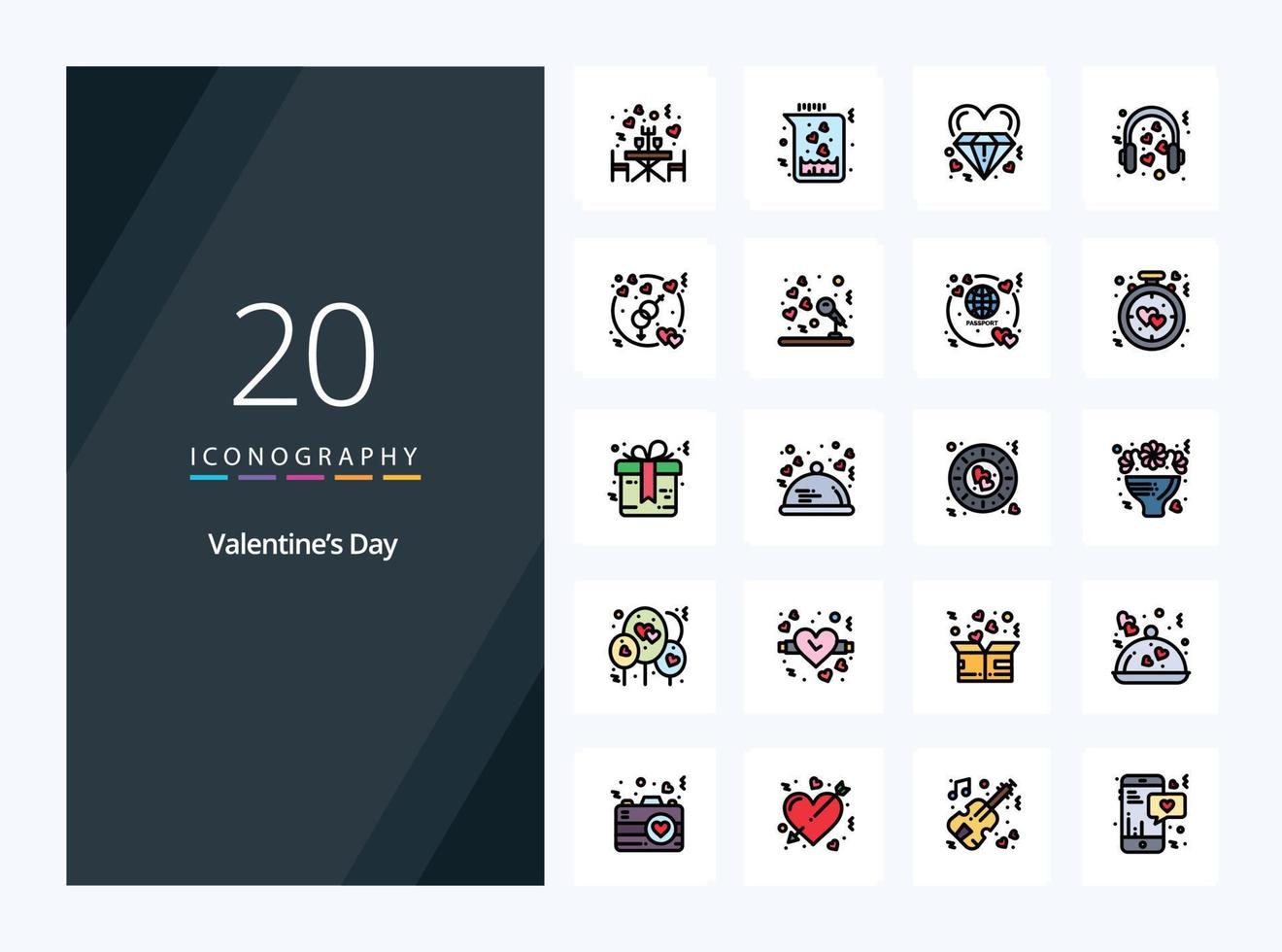 icono lleno de línea de 20 días de san valentín para presentación vector