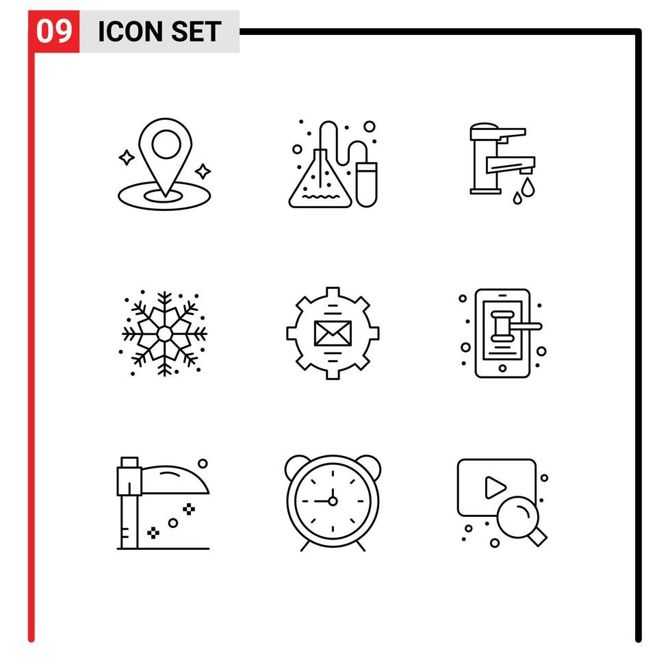Mobile Interface Outline Set of 9 Pictograms of contact winter hand snowflake drop Editable Vector Design Elements