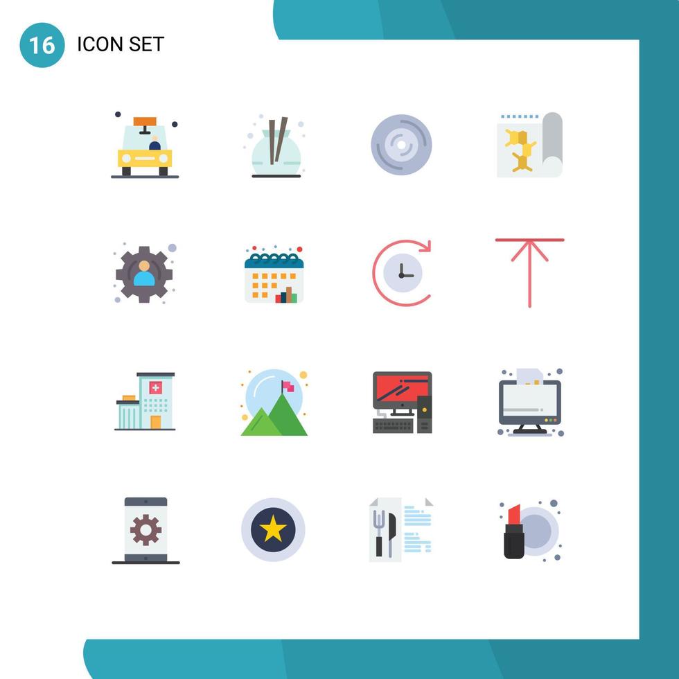 paquete de 16 signos y símbolos de colores planos modernos para medios de impresión web, como el informe de disco de ciencia de perfil, paquete editable de biología de elementos creativos de diseño de vectores