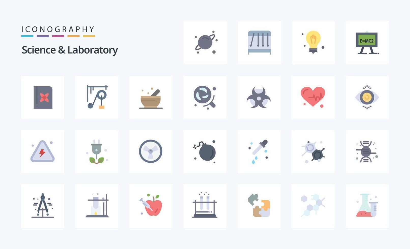 paquete de iconos de 25 colores planos de ciencia vector