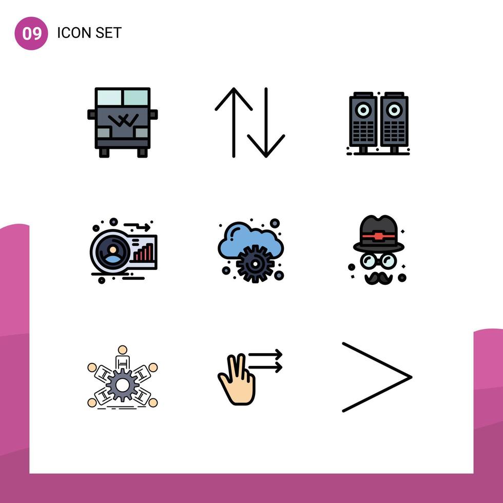 Universal Icon Symbols Group of 9 Modern Filledline Flat Colors of management cloud sound person graph Editable Vector Design Elements