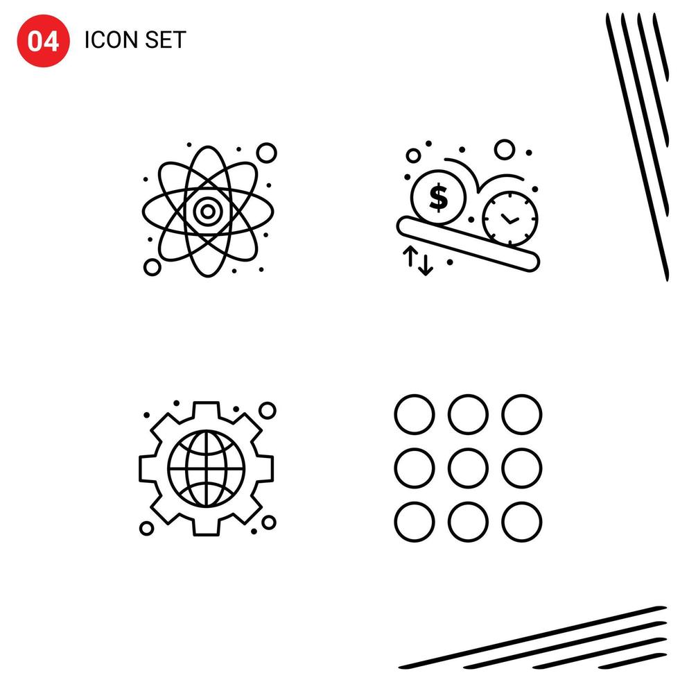 4 User Interface Line Pack of modern Signs and Symbols of atom gear study schedule web Editable Vector Design Elements