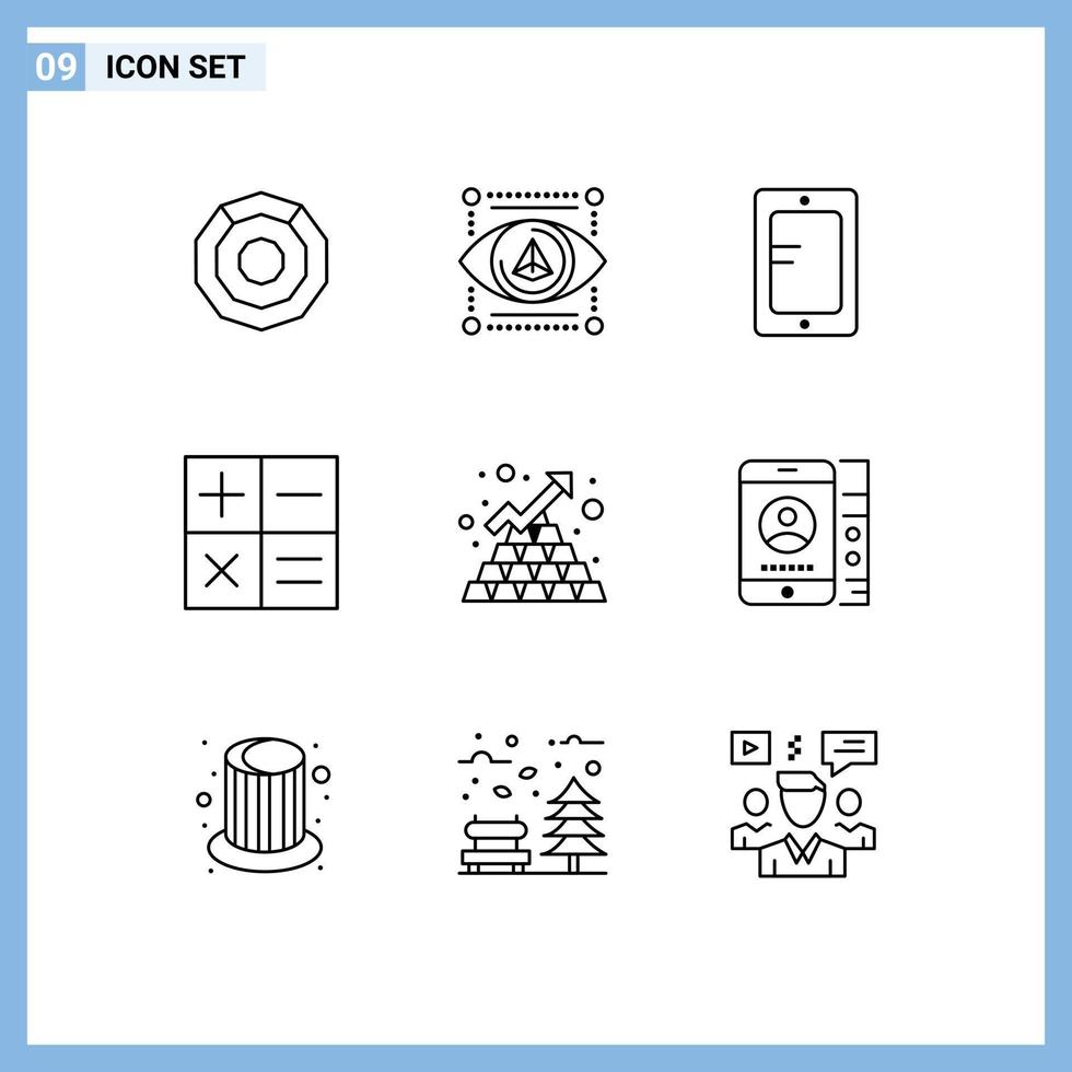 Group of 9 Outlines Signs and Symbols for gold bars mobile mini calculator Editable Vector Design Elements