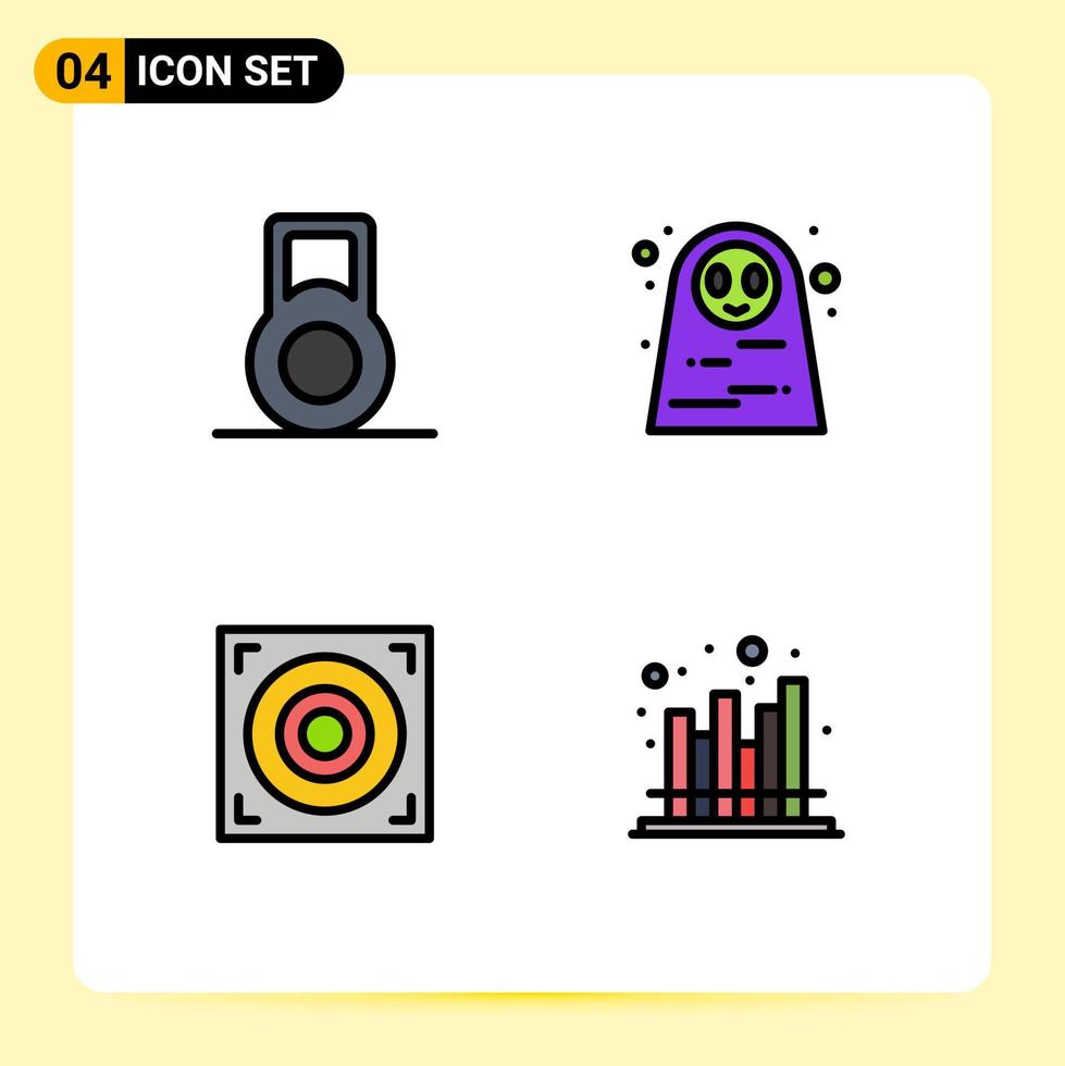 Set of 4 Modern UI Icons Symbols Signs for dumbbell economics halloween costume design market Editable Vector Design Elements