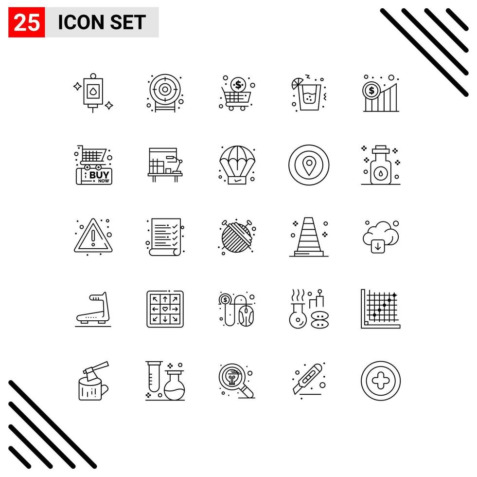 25 Universal Line Signs Symbols of graphic dollar cart business night Editable Vector Design Elements