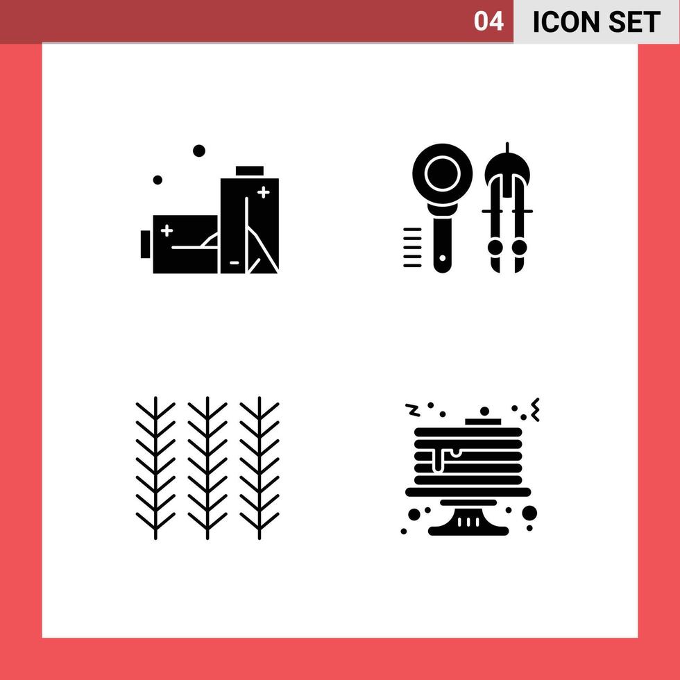 Universal Icon Symbols Group of 4 Modern Solid Glyphs of batteries food search tool wheat Editable Vector Design Elements