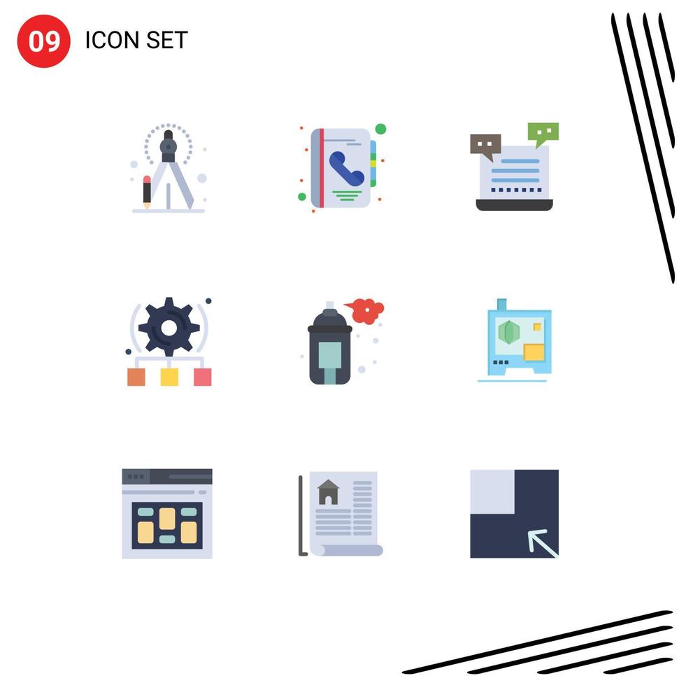 9 Thematic Vector Flat Colors and Editable Symbols of art server cart cogwheel setting Editable Vector Design Elements