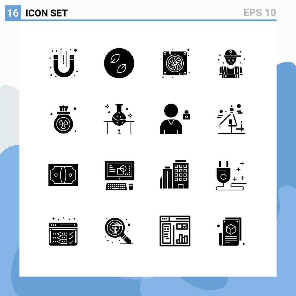 Set of 16 Modern UI Icons Symbols Signs for gas plumber computer person man Editable Vector Design Elements