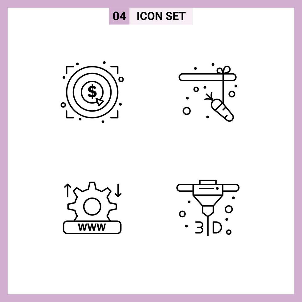 4 User Interface Line Pack of modern Signs and Symbols of marketing system target rod printing Editable Vector Design Elements