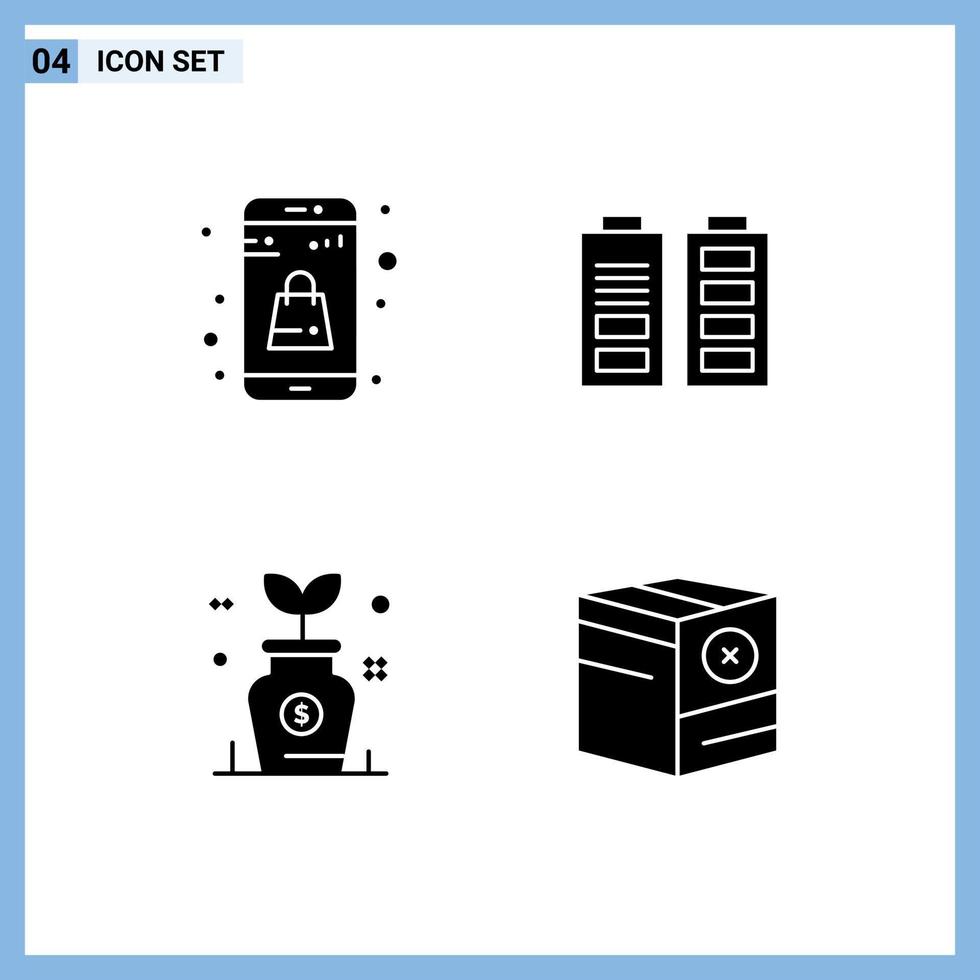 4 Universal Solid Glyph Signs Symbols of bag growth online app power tree Editable Vector Design Elements