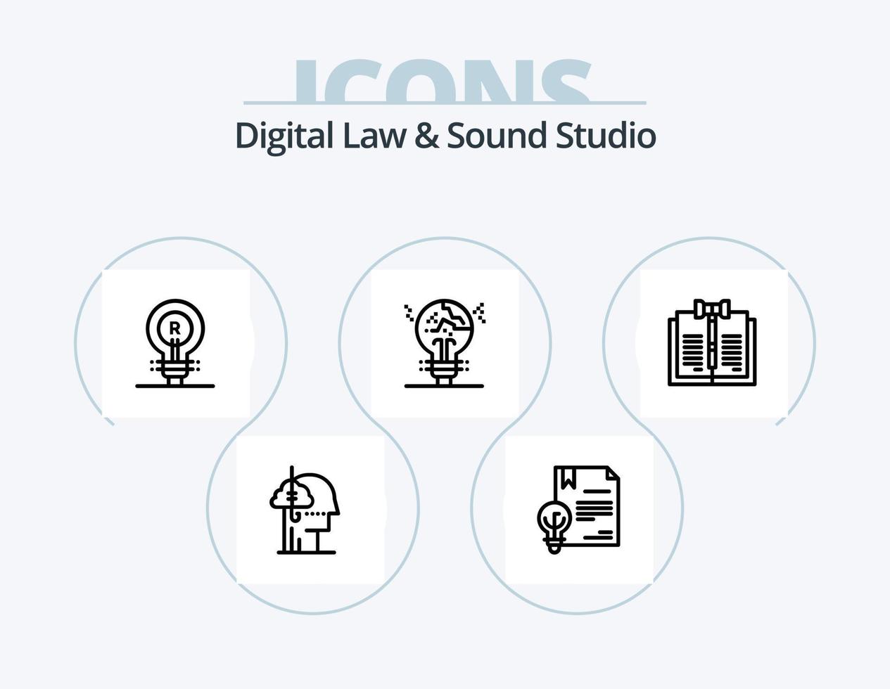 Digital Law And Sound Studio Line Icon Pack 5 Icon Design. imagination. creativity. habit. patent. defence vector