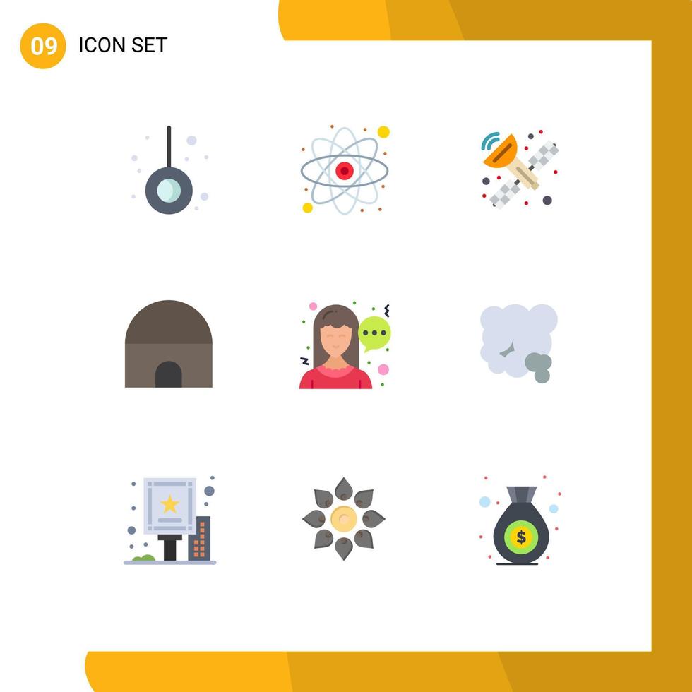 Group of 9 Modern Flat Colors Set for air communication satellite chat islamic building Editable Vector Design Elements