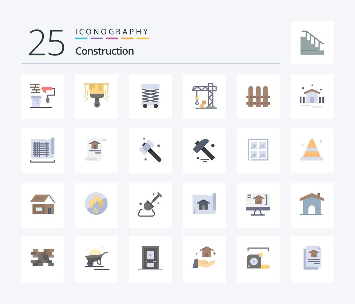 Construction 25 Flat Color icon pack including house. construction. construction. crane. architecture vector