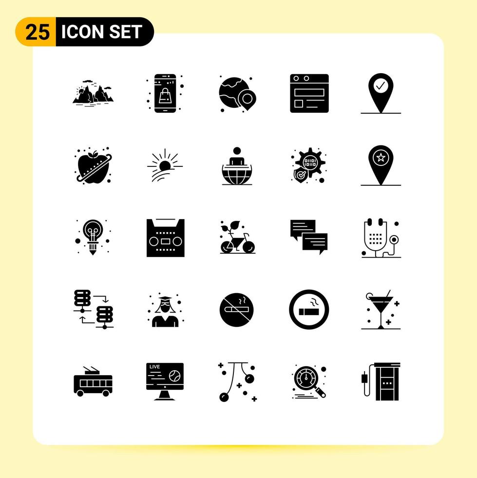 Pack of 25 creative Solid Glyphs of pin web page online app web shopping Editable Vector Design Elements