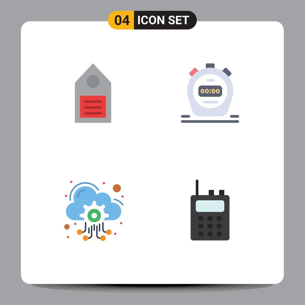 Pack of 4 creative Flat Icons of eco hosting tag stopwatch services Editable Vector Design Elements