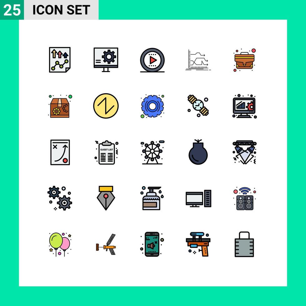 Universal Icon Symbols Group of 25 Modern Filled line Flat Colors of prediction graph error forward play Editable Vector Design Elements