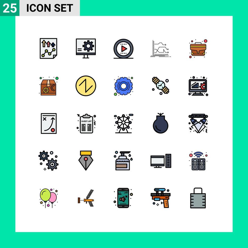 grupo de símbolos de iconos universales de 25 colores planos de líneas rellenas modernas de error de gráfico de predicción reproducción avanzada elementos de diseño de vectores editables