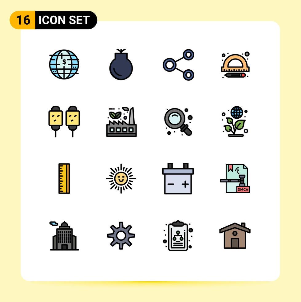 Modern Set of 16 Flat Color Filled Lines Pictograph of dog school connect ruler social Editable Creative Vector Design Elements